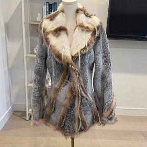 Vintage Women's 100% Genuine Sheepskin Shearling Fur Trim Jacket